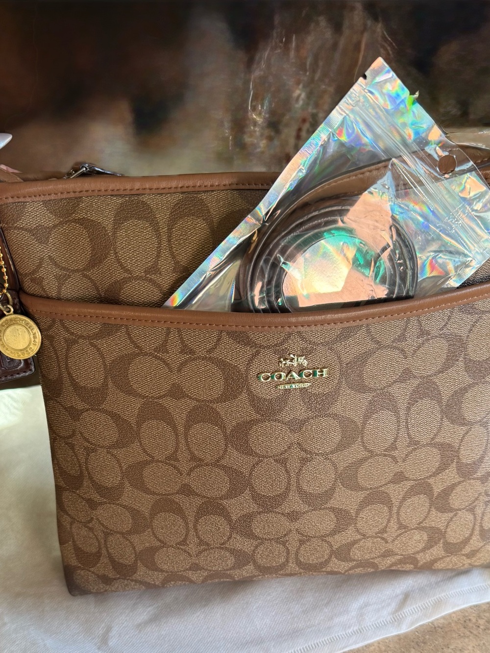 Coach Brown Signature Canvas Crossbody with Gold Logo